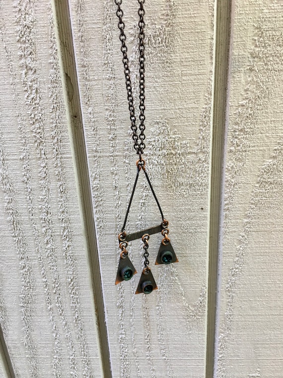 1970s Modernist Copper Pendant Necklace Signed Ho… - image 1
