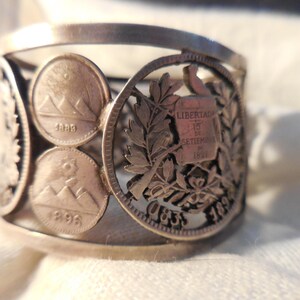 Silver Napkin Ring made W/ Guatemalan Freedom Flag & 1/4 Real 1800&#39;s  coins