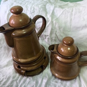2 WINTERLING BAVARIA Rustic Brown Stoneware Coffee Pot & 1 Warmer Stand Germany