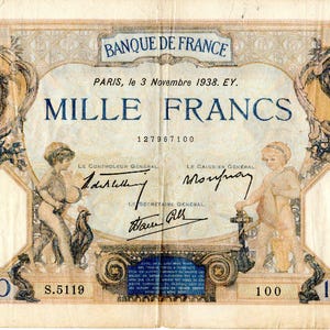 【レア】【超大型紙幣!!】フランス 1000フラン紙幣 1939年発行 外国紙幣 imgrc0075900955.jpg