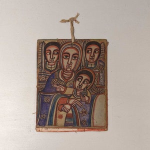 Vintage Folk Art Original Coptic Art Icon Painting