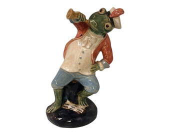 Vintage Majolica 1980er Jahre Statue Skulptur Musikalischer Frosch wunderlich