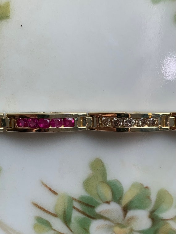 Vintage 14K Ruby and Diamond Bridge Link Bracelet… - image 6