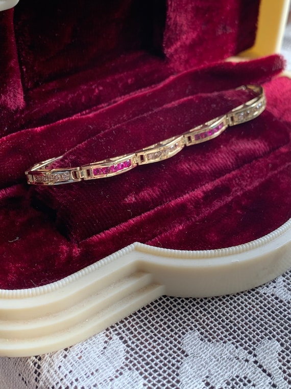 Vintage 14K Ruby and Diamond Bridge Link Bracelet… - image 2