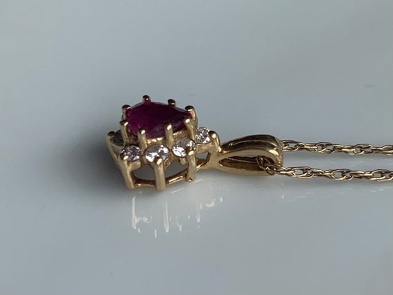 14K Ruby and Diamond Halo Teardrop Pendant Neckla… - image 7