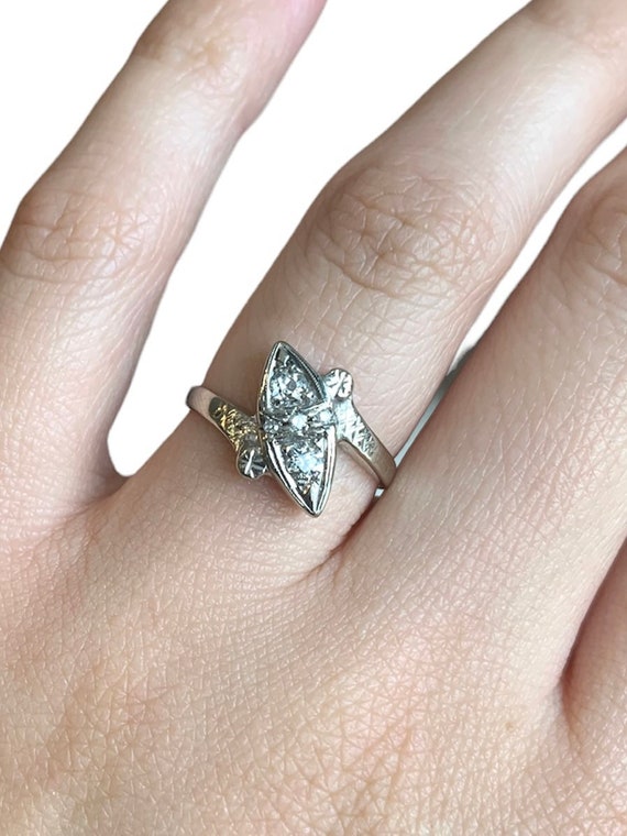 Edgy 14k White Gold and Five Diamond Asymmetrical… - image 3