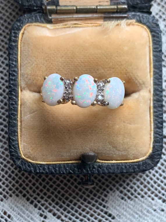 14K Triple Opal and Diamond Ring