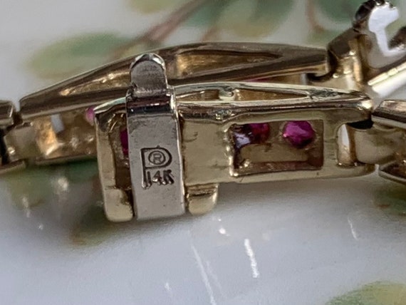 Vintage 14K Ruby and Diamond Bridge Link Bracelet… - image 10