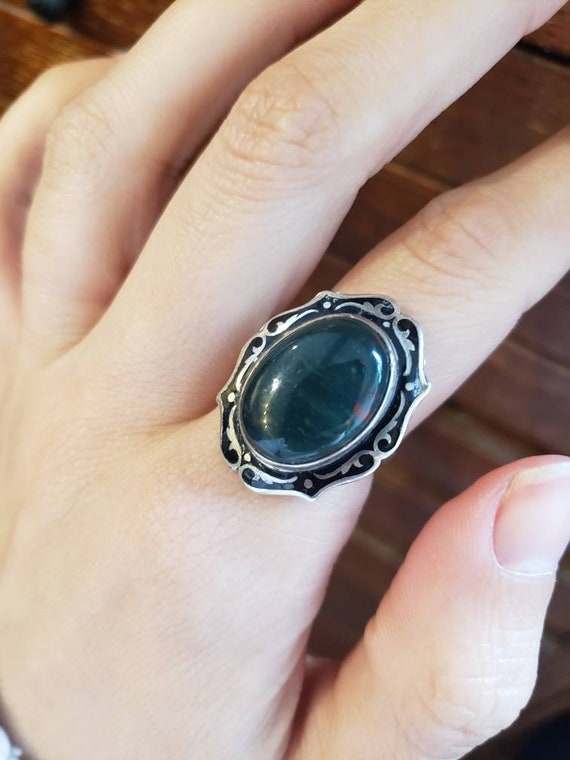 1940's Sterling Silver Bloodstone Ring