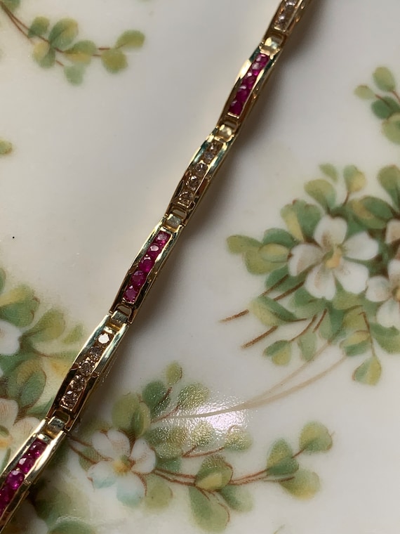 Vintage 14K Ruby and Diamond Bridge Link Bracelet… - image 7