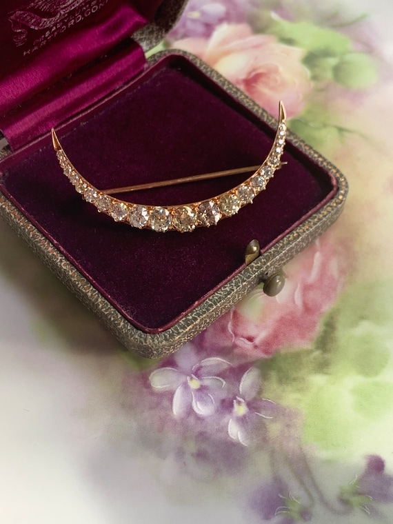 14k Gold Victorian 3 Carat [TCW] Diamond Crescent Moo… Gem