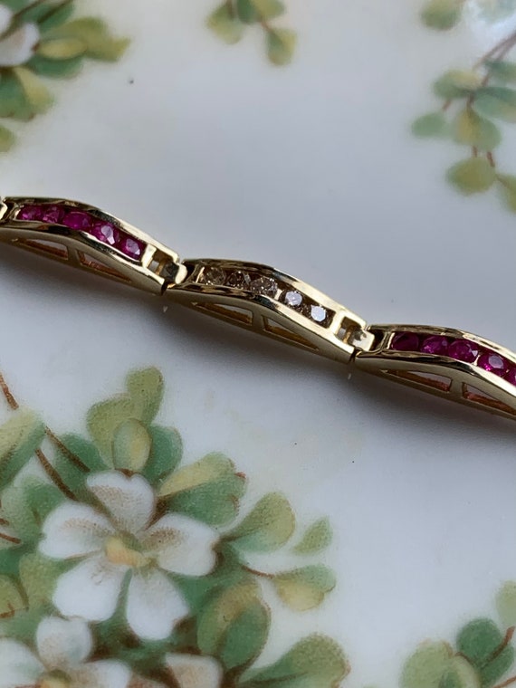 Vintage 14K Ruby and Diamond Bridge Link Bracelet… - image 4