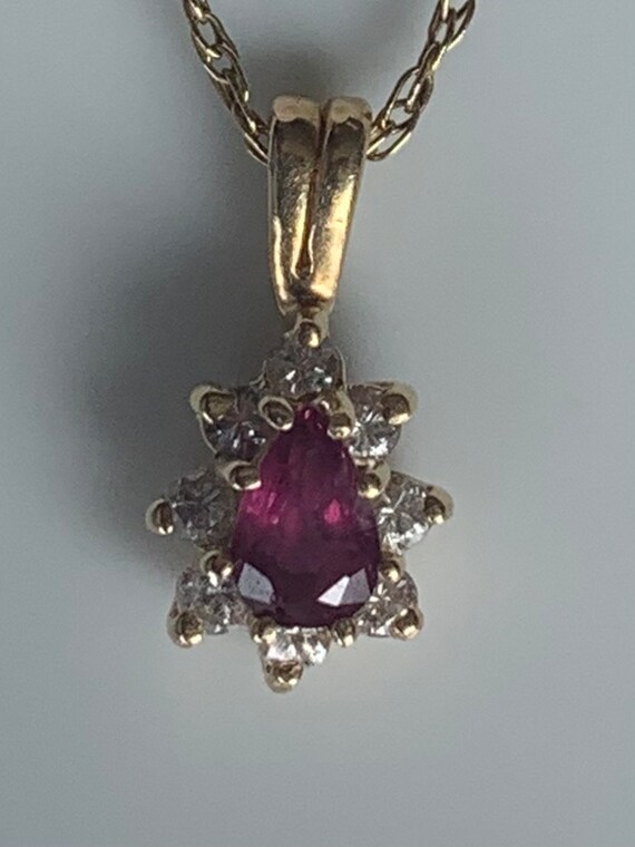 14K Ruby and Diamond Halo Teardrop Pendant Neckla… - image 5