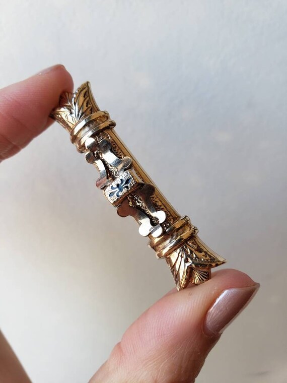 Intricate Antique Rolled Gold and Enamel Bar Pin … - image 3