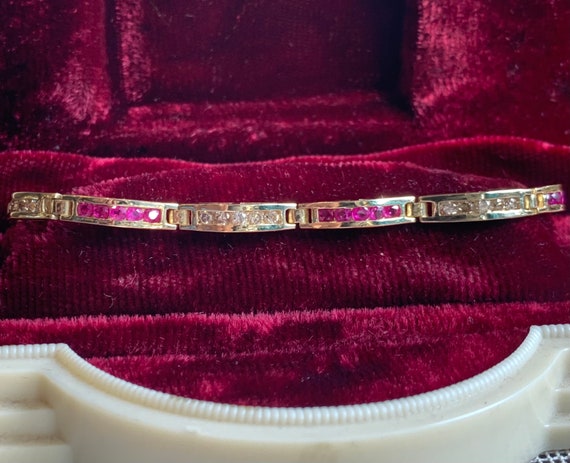 Vintage 14K Ruby and Diamond Bridge Link Bracelet… - image 1