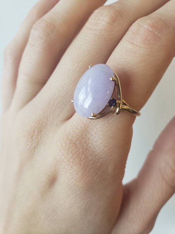14k Gold Lavender Jade and Amethyst Ring