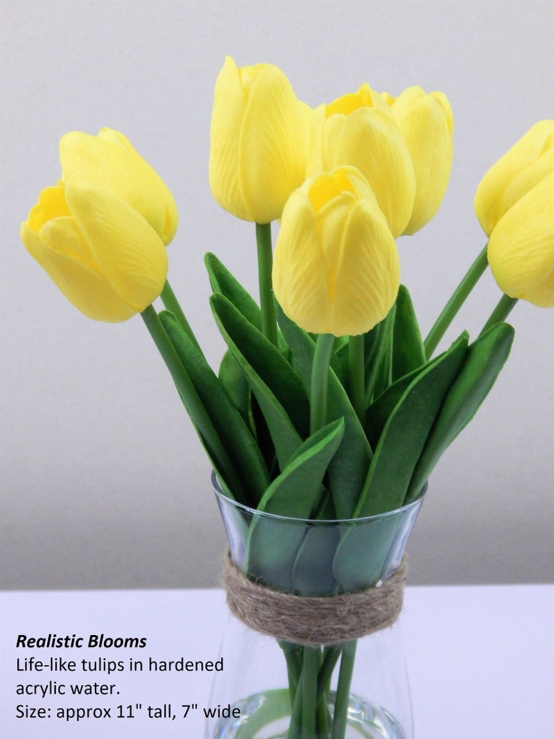 Yellow tulip/tulips silk floral arrangement faux water Etsy
