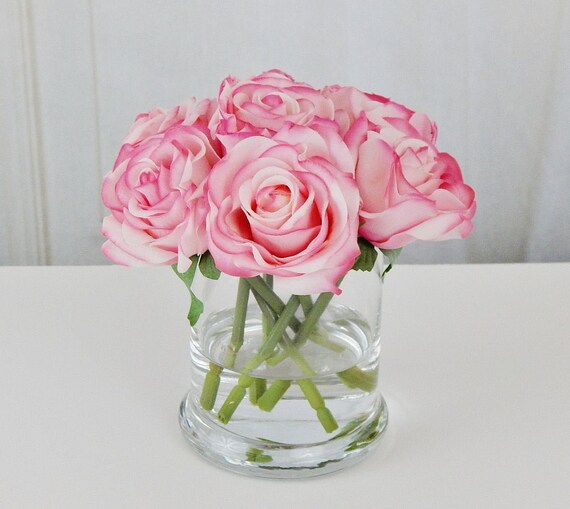 Real Touch Silk Rose Floral Arrangement Pink Blush Roses in Etsy