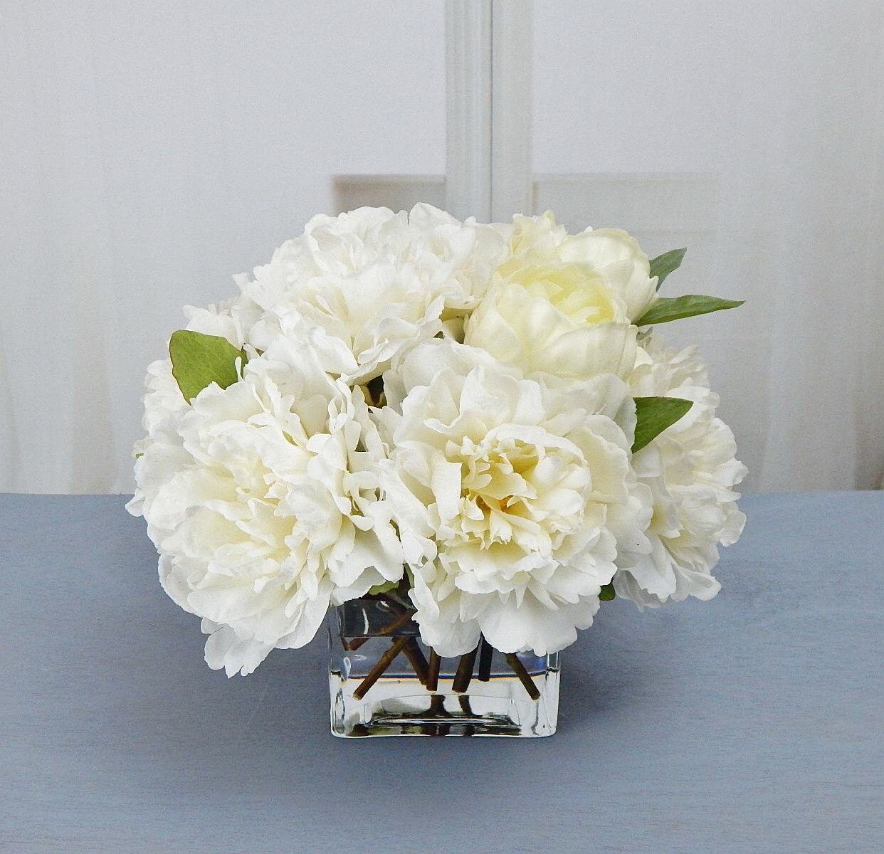 White/cream silk peony/peonies glass vase faux water Etsy