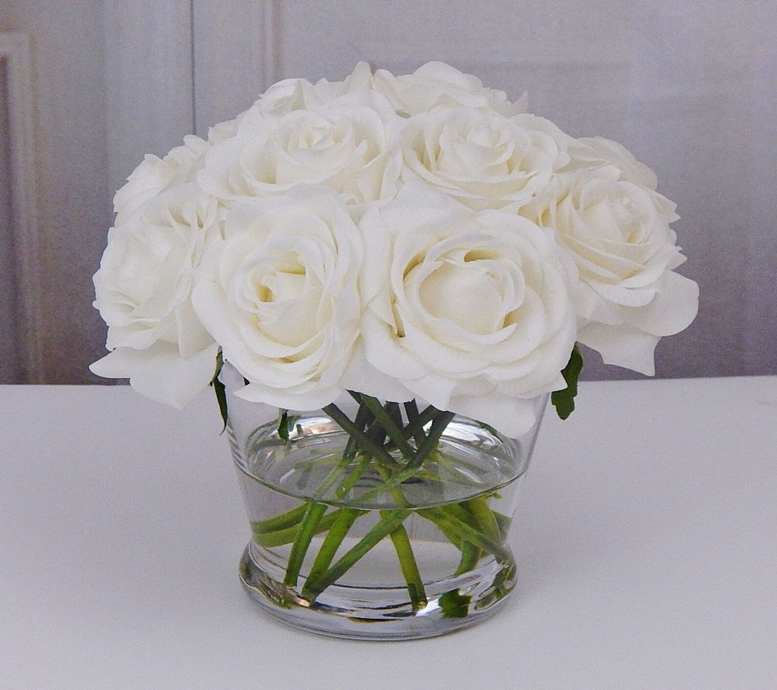 12 white or cream rose/roses glass vase faux water Etsy