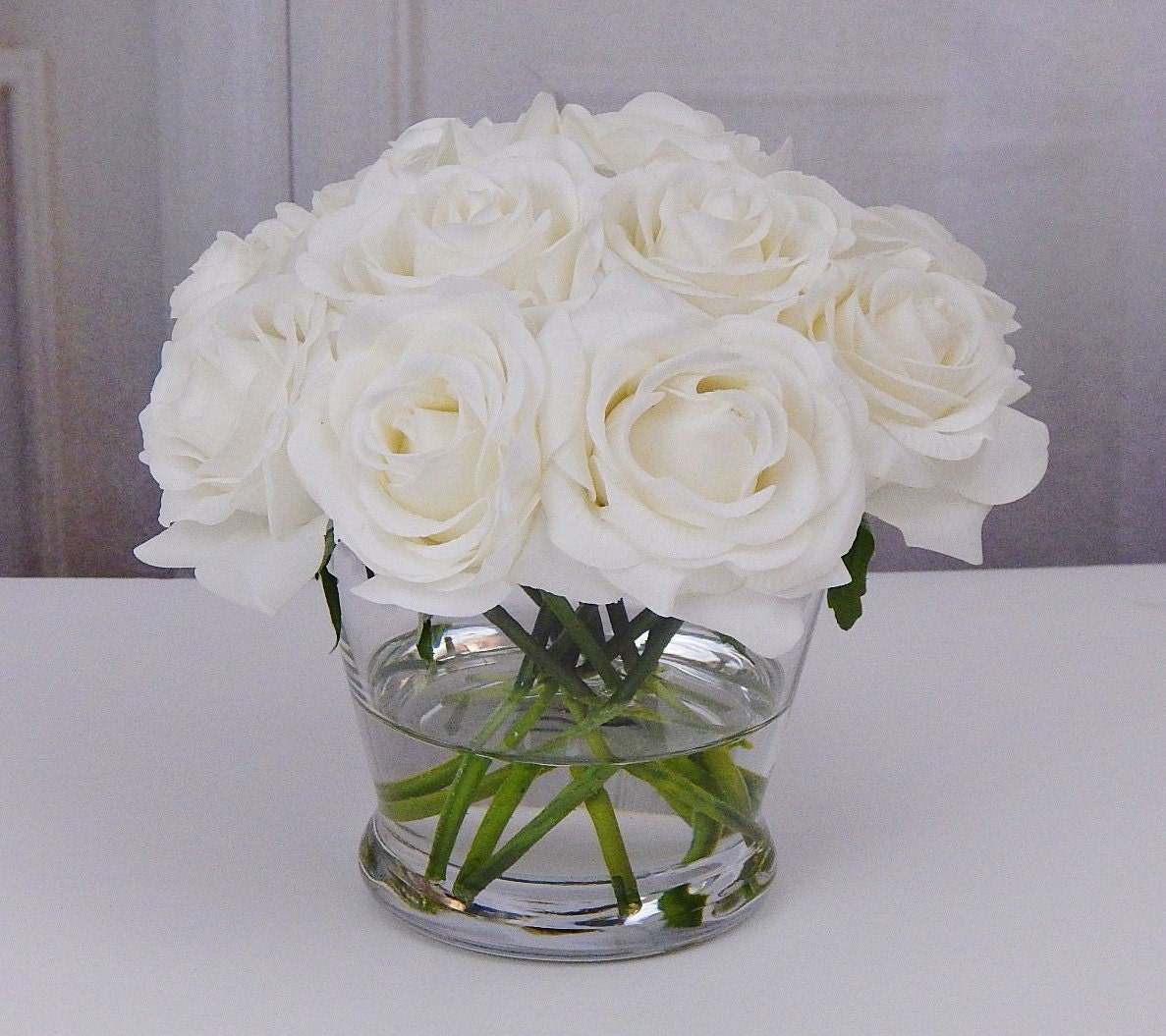 12 white or cream rose/roses glass vase faux water Etsy