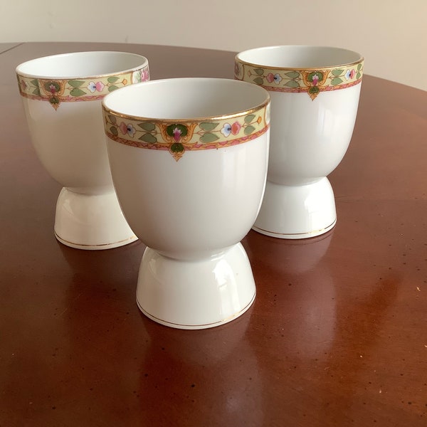 Set of 3 Antique NORITAKE Moriage Double Egg Cups Gold Trim Hand Painted 1920s