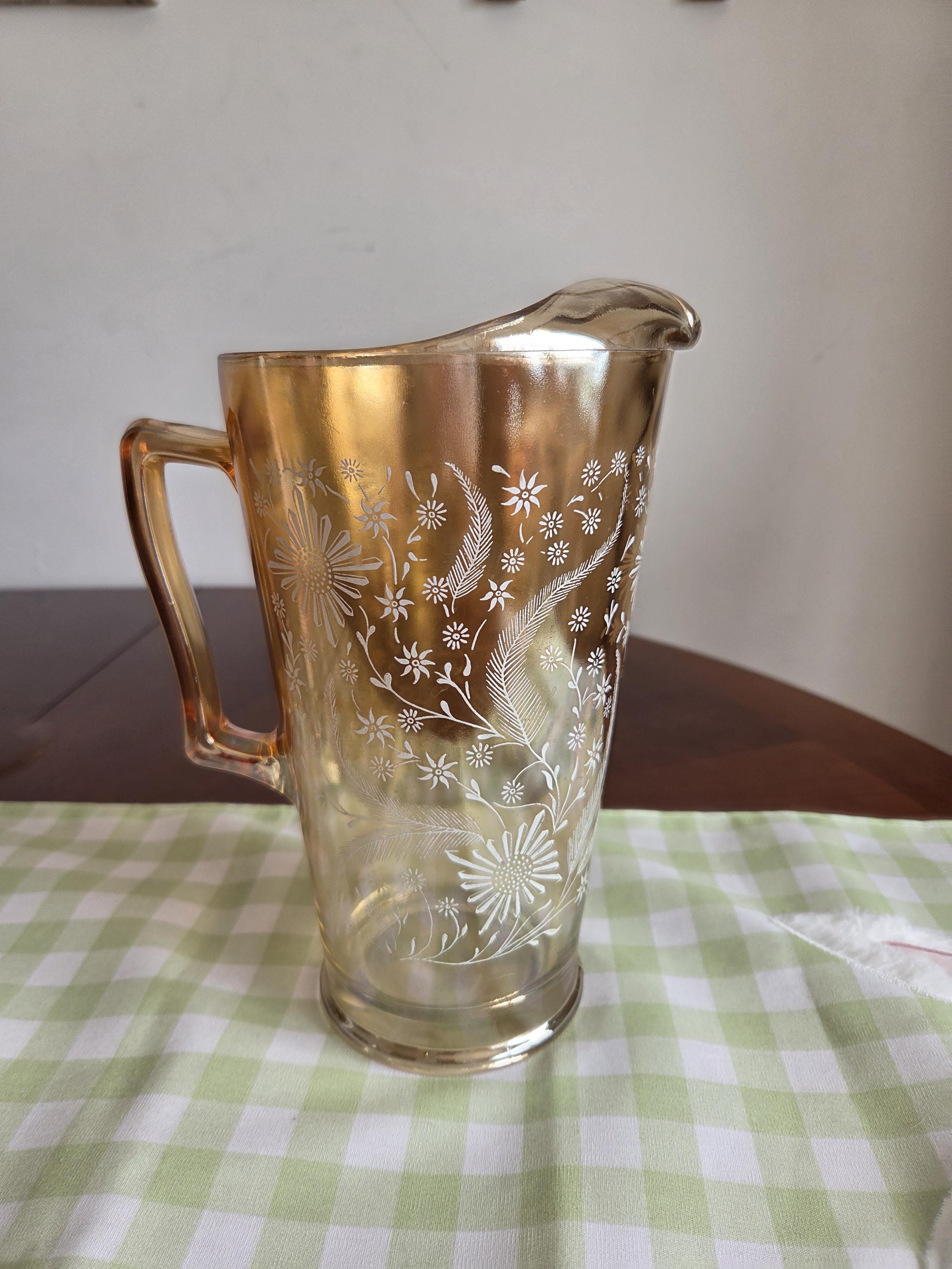 【希少中古】90s UCCコーヒーWandering Planet 昭和レトロ Jeannette Marigold Iridescent Carnival Glass Cosmos Pitcher With
