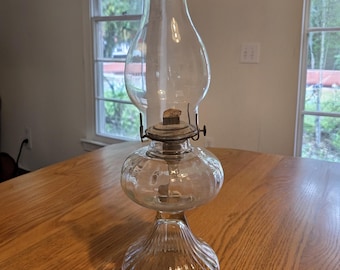 Vintage P & A Risdon Clear Glass Hurricane Oil Lamp
