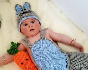 Bunny crochet costume, rabbit costume,BunnyPhoto Prop Newborn to 12 Month Size