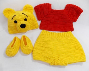 Disney's-Inspired Winnie the Pooh/Crochet Baby Costume/Photo Prop/Handmade/crocheted photo outfit/ Baby Shower Gift /Made to order