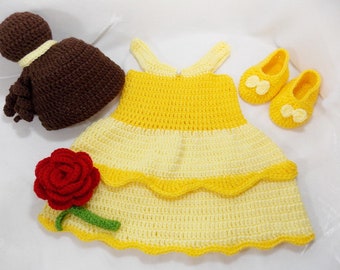Princess Belle Beauty Inspired Costume/ Crochet Princess Belle Hat/ Costume Princess Photo Prop Newborn to 12 Month Size-MADE TO ORDER