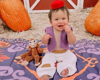 Aladdin Inspired Costume/Crochet Aladdin Costume/ Aladdin Inspired Photo Prop Newborn to 24 Months- MADE TO ORDER