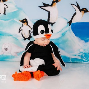 Penguin baby set,Penguin crochet suit, Suit Penguin for Christmas,Penguin crocheted booties,Penguin hat,babys&#39;clothing,costume photo props