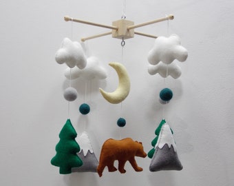 Baby mobile, Woodland mobile, Bear mobile, Mobile Nursery, Mobile Felt, Mountain mobile, Crib mobile