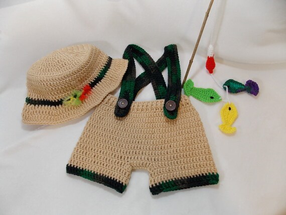 Coffee Color Baby Boy Fishing Outfit Set Crochet Newborn Boys