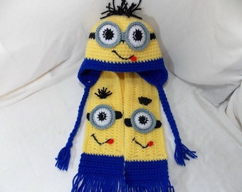 Minion hat and scarf,Minions hat crochet,funny hat,warm hat,crocheted baby hat