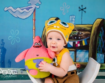 Spongebob Costume,photo Props Costume,babys'cloting, Crochet Hat