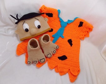 Fred Flinstone Inspired Costume/Fred Flinstone Hat/Baby Photo Prop Newborn to 12 Month Size-MADE TO ORDER