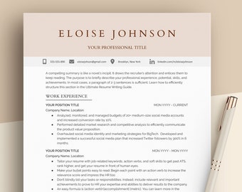 CV Template Word |  Modern Google Docs Resume Template, Professional CV Resume Template 1 or 2 Page, CV Design, Curriculum Vitae, Lebenslauf