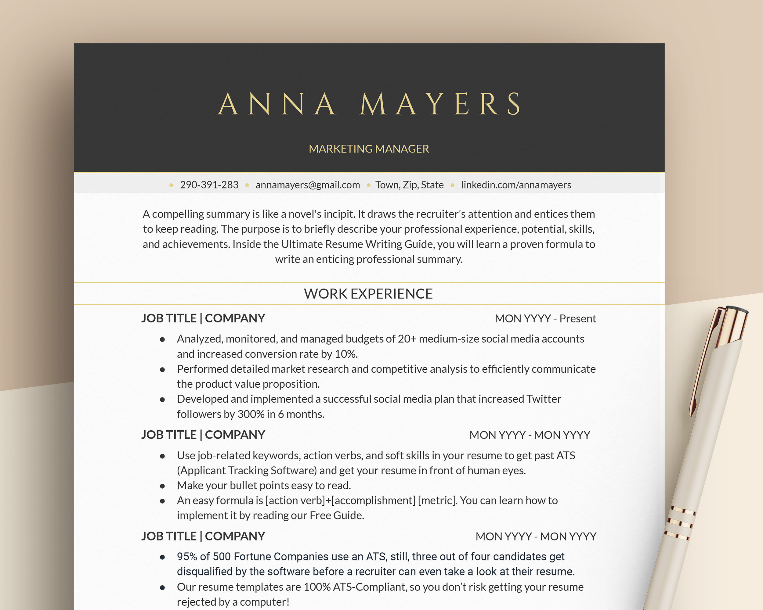 Executive Resume Template Google Docs CV Template - Etsy