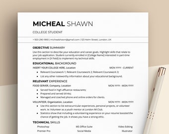 College Resume Template, Student Resume, High School Resume, First Job Resume,  Guy College Student Resume, No Experience Resume Template
