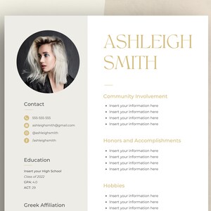 Sorority Resume Template with Photo, Sorority Resume Template, Social Resume, Rush Resume Template, Sorority Recruitment, Resume for Canva