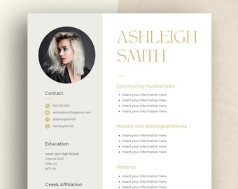 Sorority Resume Template with Photo, Sorority Resume Template, Social Resume, Rush Resume Template, Sorority Recruitment, Resume for Canva