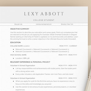 College Resume Template | Google Docs Resume for Fresher, Graduate, High School Student, First Job Resume, No Experience CV Template Word