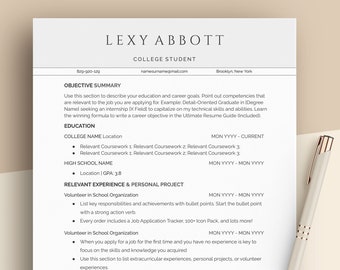 College Resume Template | Google Docs Resume for Fresher, Graduate, High School Student, First Job Resume, No Experience CV Template Word