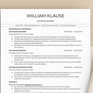 Bewerbungsvorlage für Software-Programmierer, Lebenslauf für Software-Programmierer, Lebenslauf für Software-Programmierer, ATS, Word, Google Docs Resume Tech, IT