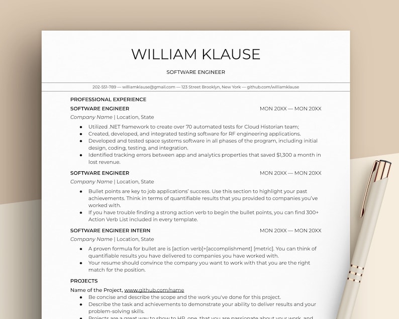 CV-mall för mjukvaruingenjör, CV för mjukvaruutvecklare, CV för ingenjör, CV för mjukvaruutvecklare, ATS, Word, CV för Google Docs, teknik, IT bild 1
