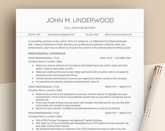 CV Template Professional for Word | ATS Friendly Resume for Word, Google Doc, Minimalist Resume Template for Men, Simple CV Design for Tech