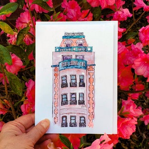 New York City Urban Sketching Greeting Card Set, NYC Cityscape Scenes, 5 x 7 Blank Cards suitable for framing Fancy Facade