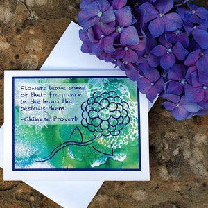 Chinese Proverb Appreciation Note Card, Thank You Card Gift Set, Encouragement Notecard with Abstract Hydrangea Flower, Blank Any Occasion image 3